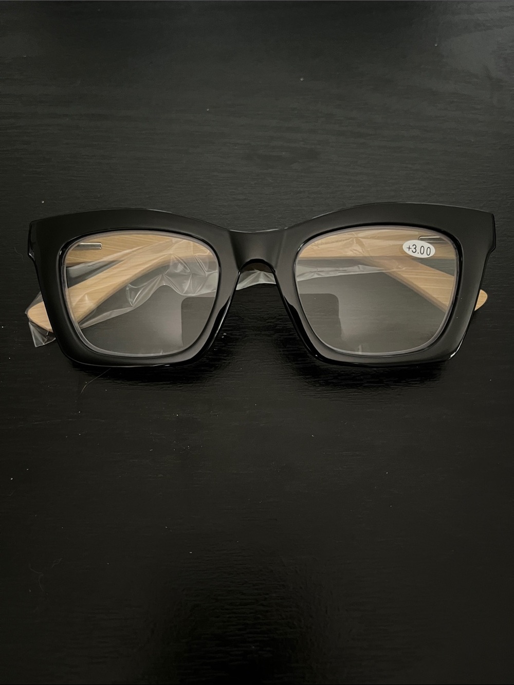 3.00 Diopter Bold Black Reading Glasses- with Dust Bag